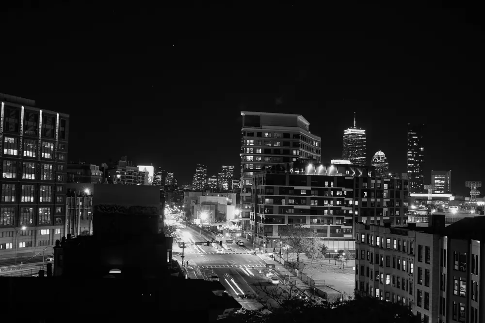 Boston skyline viewed from a rooftop
